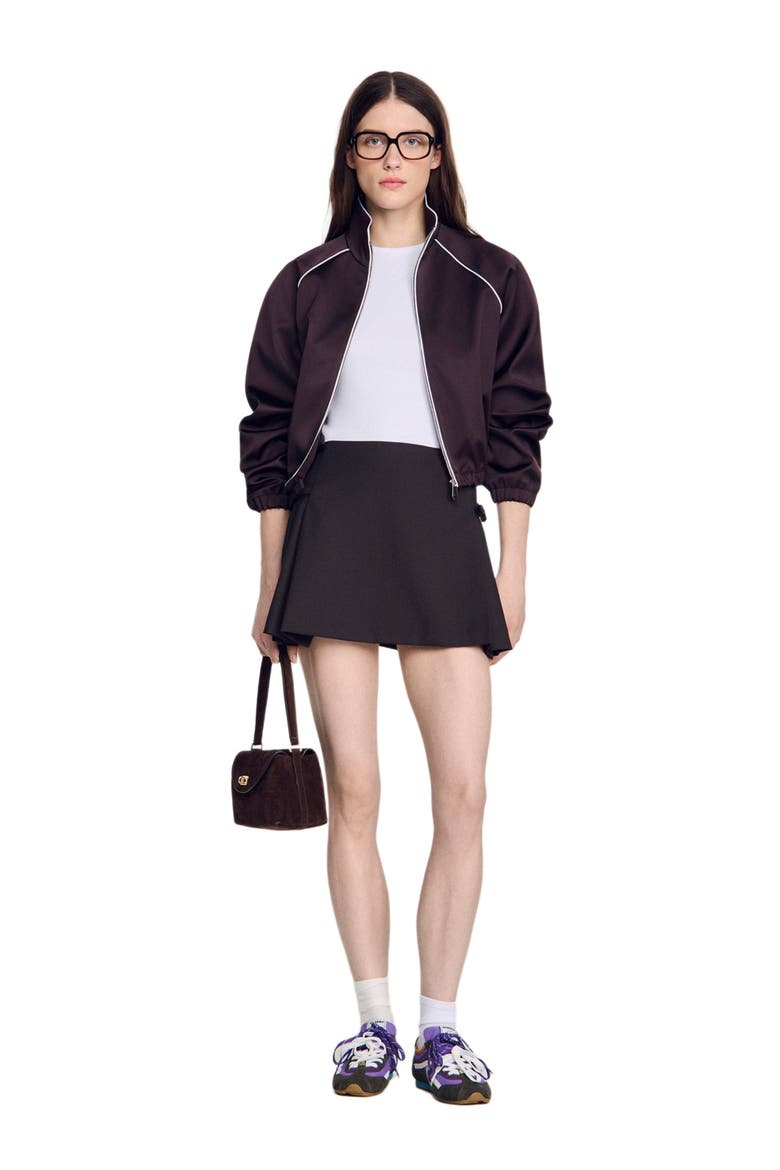 Short pleated wool skirt, Alternate, color, Brown