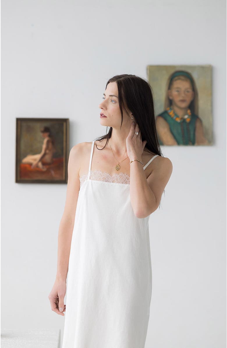 SALUA Sofia Eyelash Lace Chemise in Pima Cotton, Alternate, color, Soft White