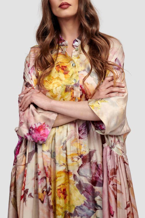 Alembika Rose-colored Flowers Oversized Satin Maxi In Multi