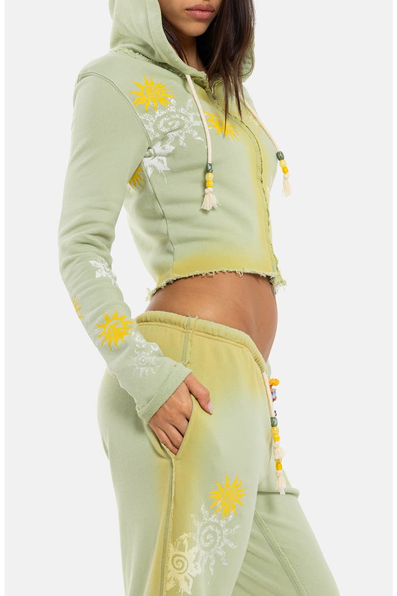 Two-Toned Graphic Cropped Full Zip Hoodie, Alternate, color, GREEN