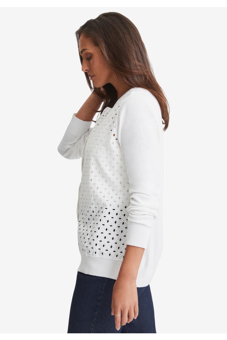 Fine Gauge Eyelet Cardigan, Alternate, color, WHITE