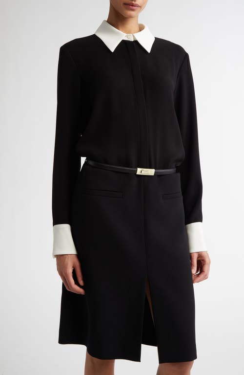 Max Mara Dinar Contrast Trim Long Sleeve Shirtdress In Black
