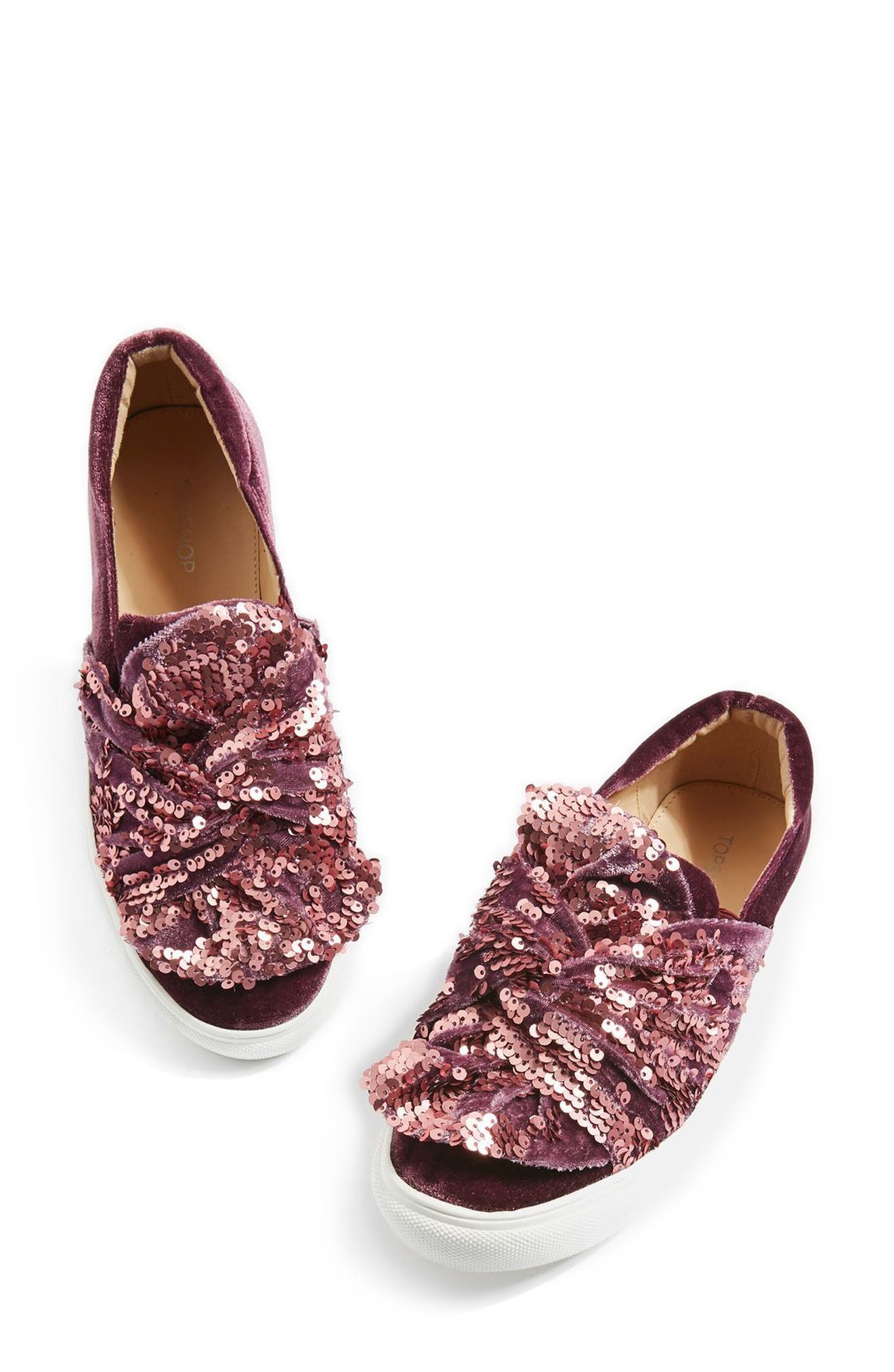 Twisted Sequin Velvet Sneakers, Main, color, PINK