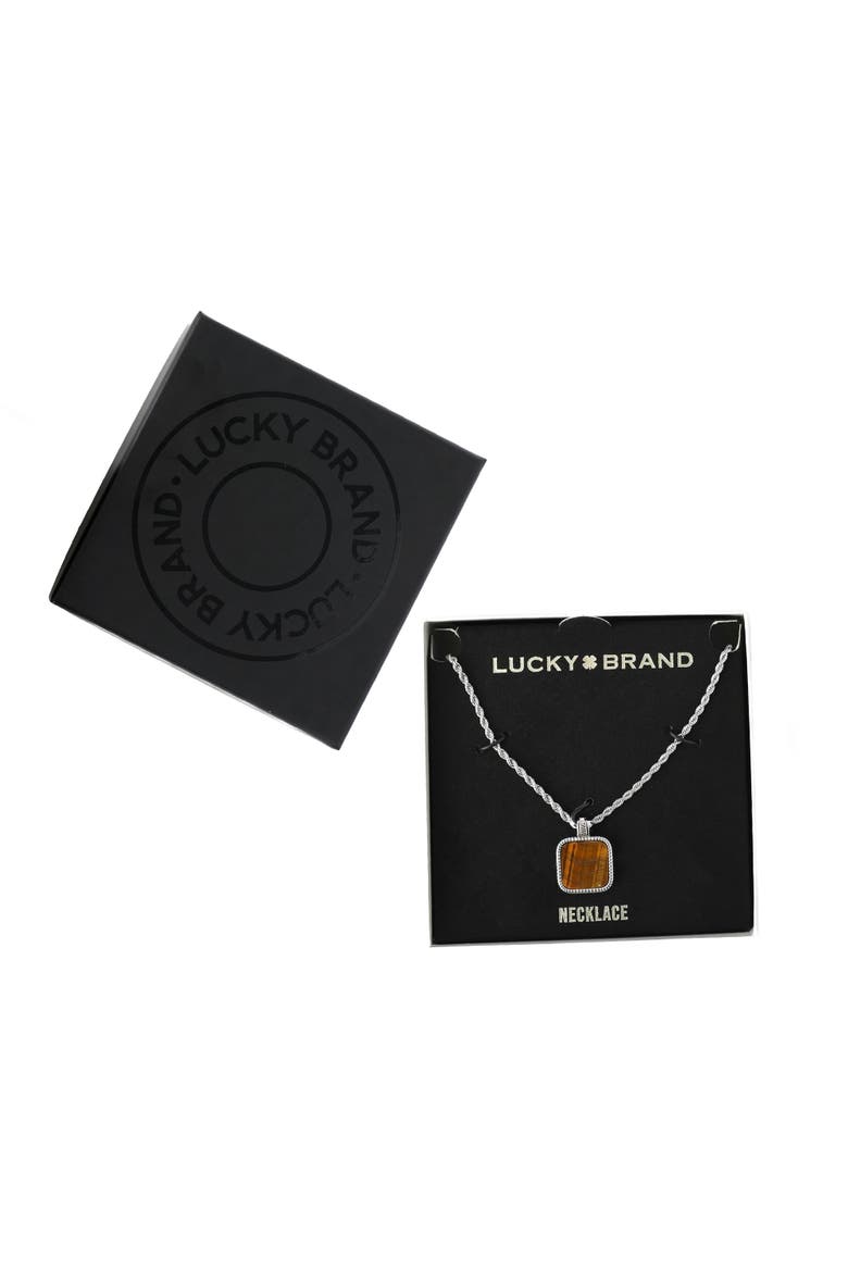 Mens Stainless Steel Necklace with Tigers Eye Pendant, Alternate, color, Brown