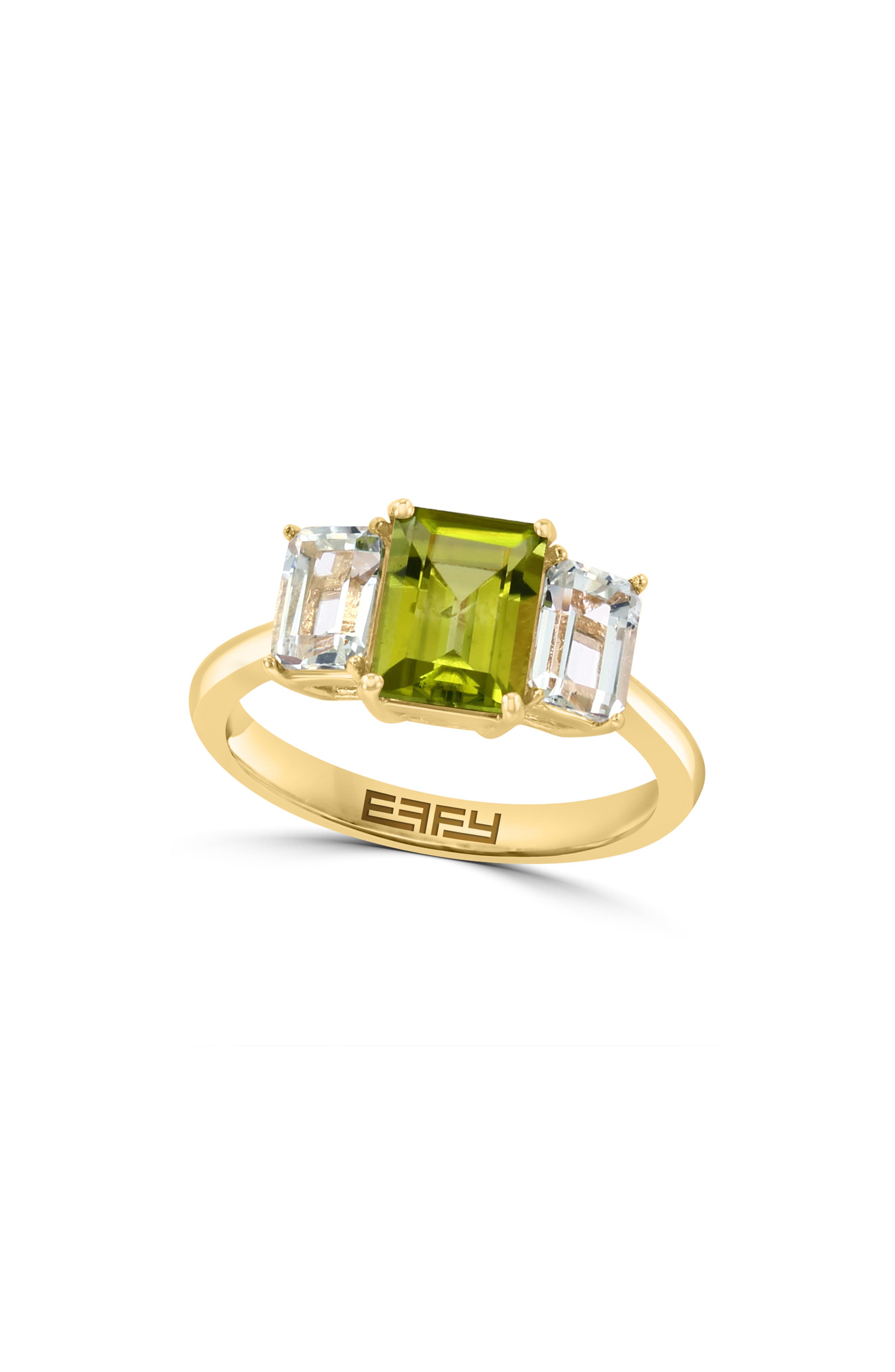 EFFY 14K Yellow Gold Emerald Cut Peridot & White Topaz Ring