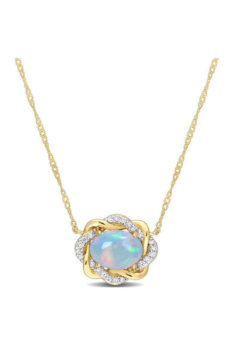 Opal & Diamond Halo Necklace 10K, Main, color, 10k Yellow Gold