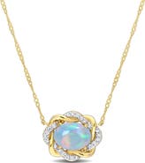 Julianna B. Opal & Diamond Halo Necklace 10K