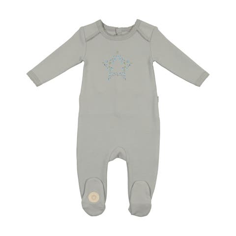Mon Tresor Budding Blossoms Boys Footie & Bonnet - Ivory & Blue Mon Tresor Budding Blossoms Boys Footie & Bonnet - Ivory & Blue