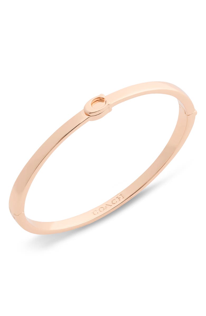 COACH Sculpted C Hinged Bangle, Main, color, Rose Gold