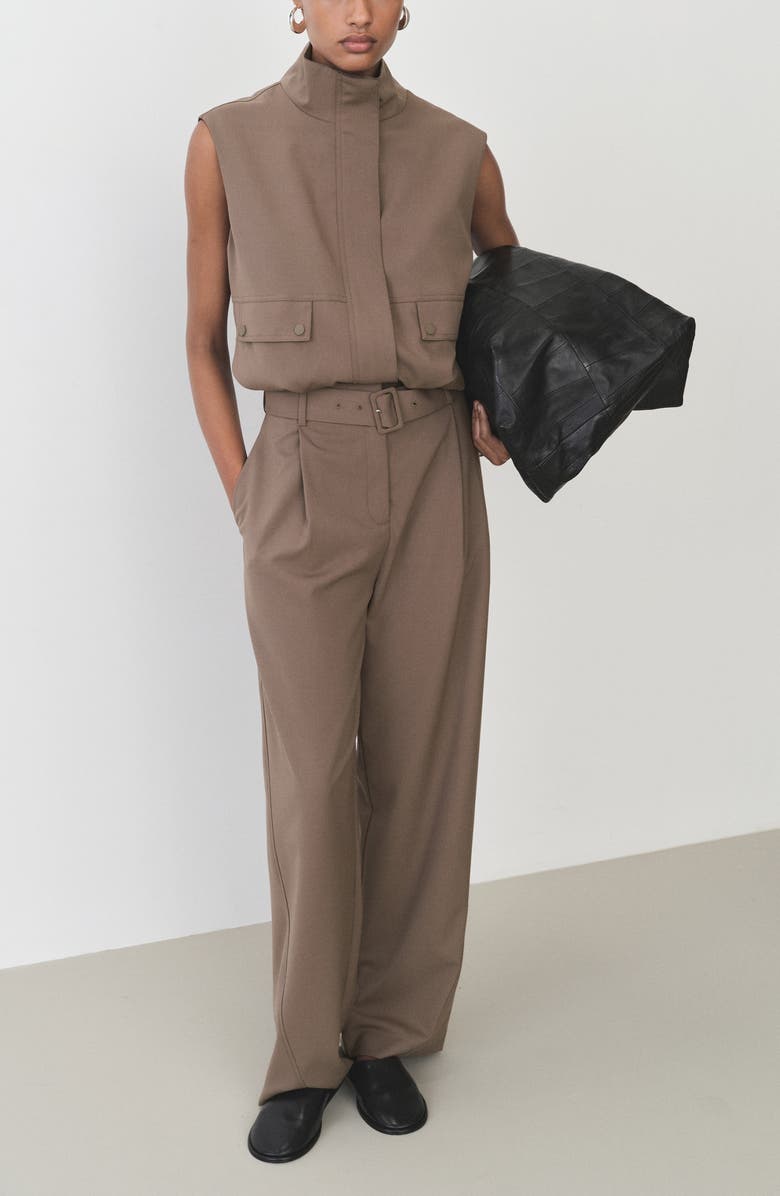 MANGO Oliana Belted Pleated High Waist Pants, Alternate, color, Medium Brown