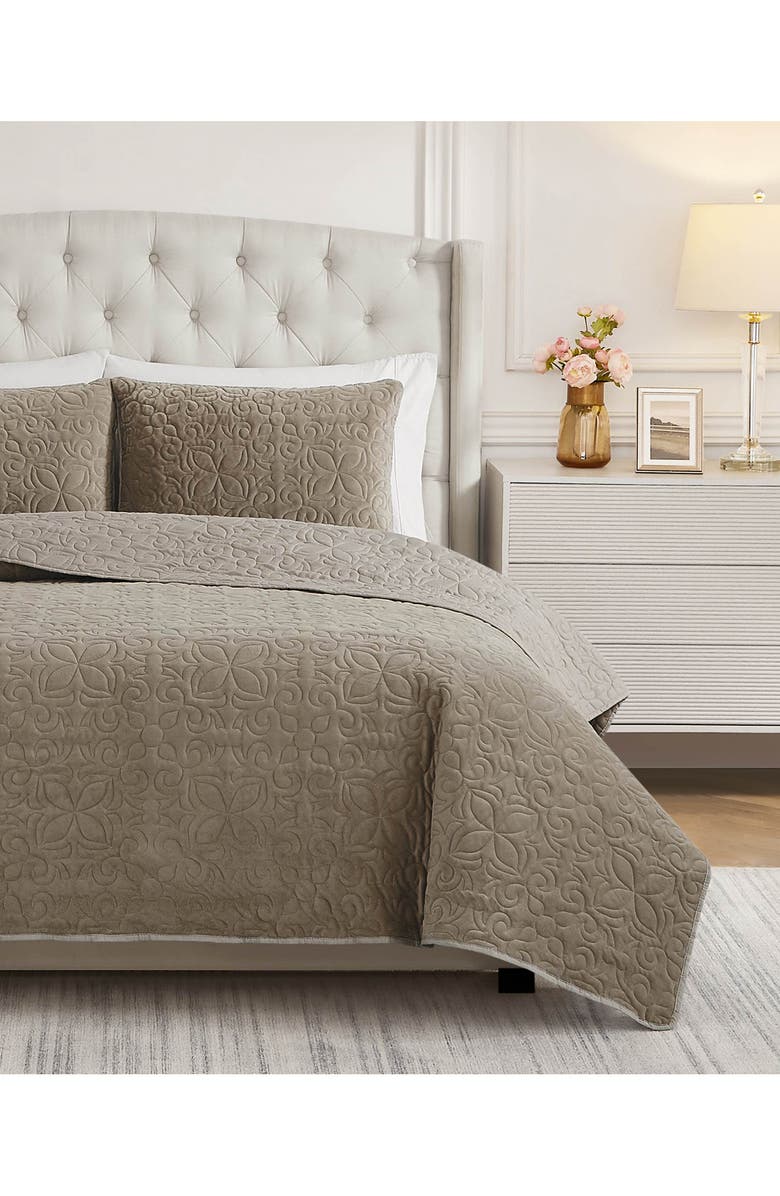 BCBG Astor Velvet Quilt Set, Alternate, color, Brown