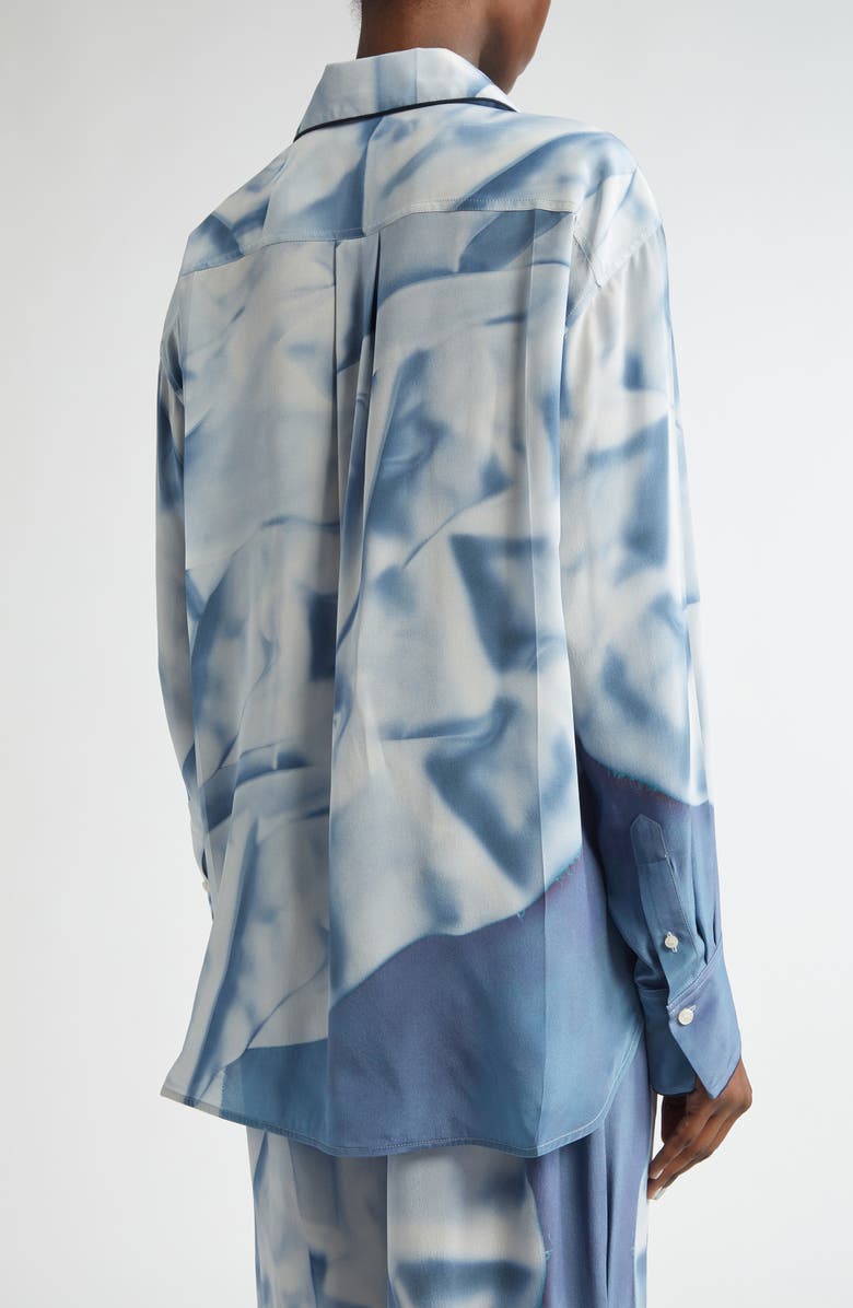 Victoria Beckham Piped Floral Silk Satin Button-Up Pajama Shirt, Alternate, color,