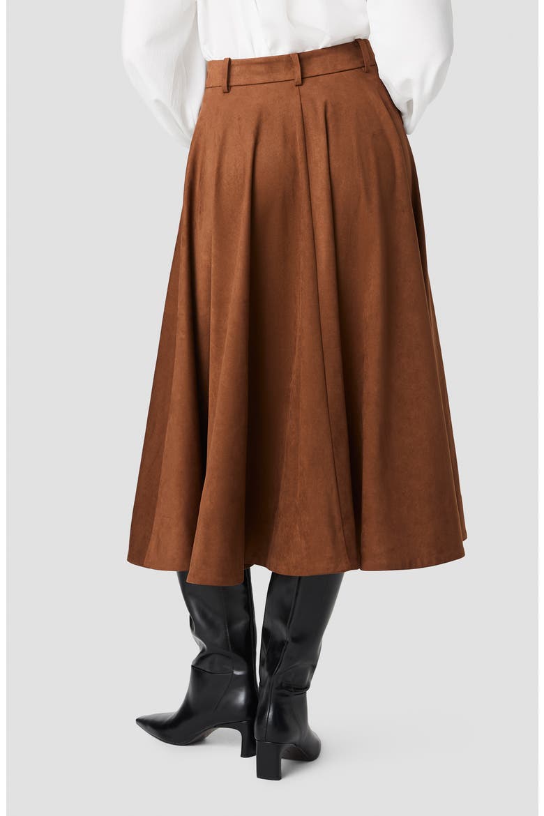 Sonja Faux Suede Flare Midi Skirt, Alternate, color, COGNAC CLAY
