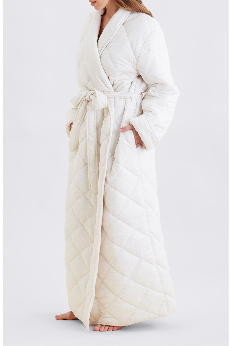 Quilted Cotton Maxi Robe, Alternate, color, ECRU