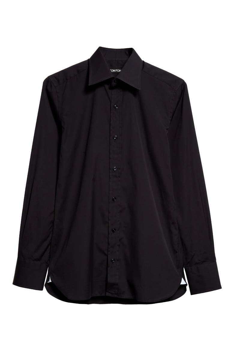Slim Fit Cotton Poplin Button-Up Shirt, Alternate, color, BLACK
