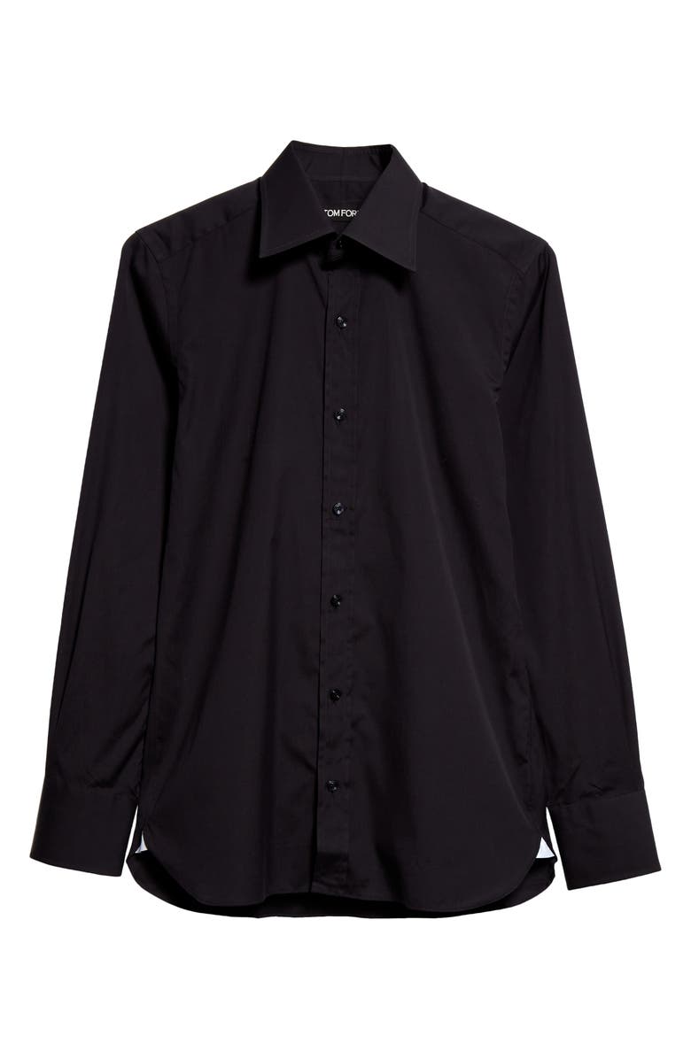 TOM FORD Slim Fit Cotton Poplin Button-Up Shirt, Alternate, color, Black