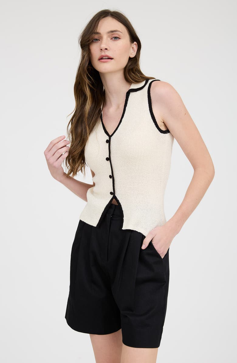 Blu Pepper Johnny Collar Button Front Knit Tank Top, Alternate, color, Cream