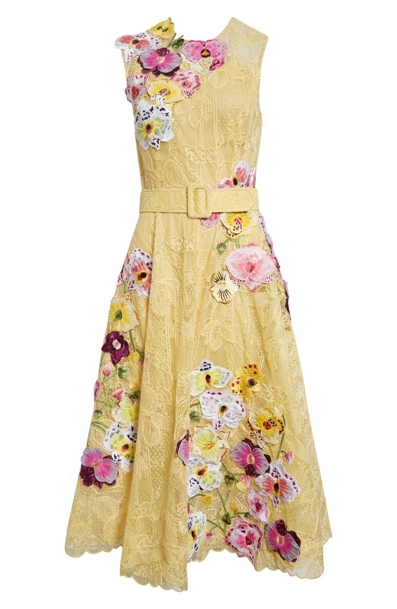 Oscar de la Renta Orchid Threadwork Floral Lace Fit 
Flare Dress, Alternate, color, 