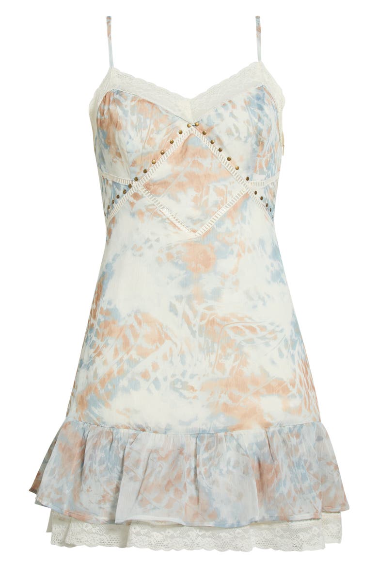 Lace Trim Chiffon Babydoll Minidress, Main, color, BLUE SWIRL