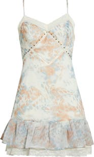 KITTENISH Lace Trim Chiffon Babydoll Minidress