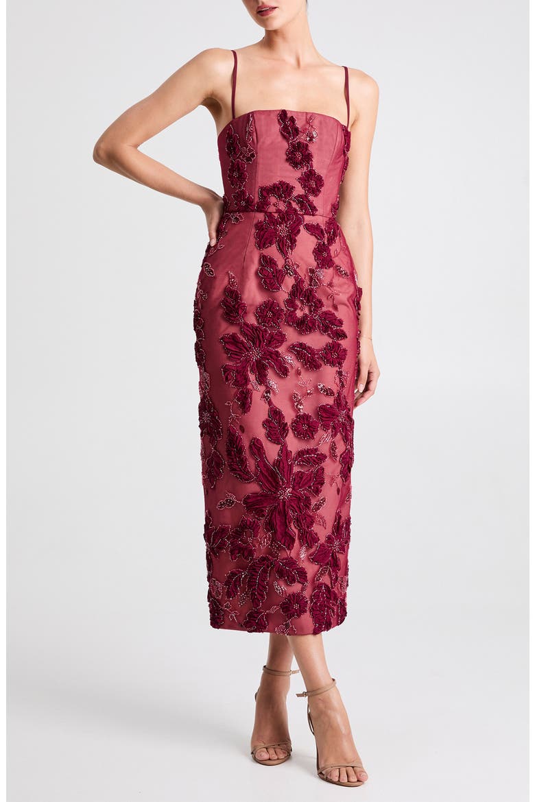 Gemma Beaded Floral Cocktail Dress, Main, color, MERLOT