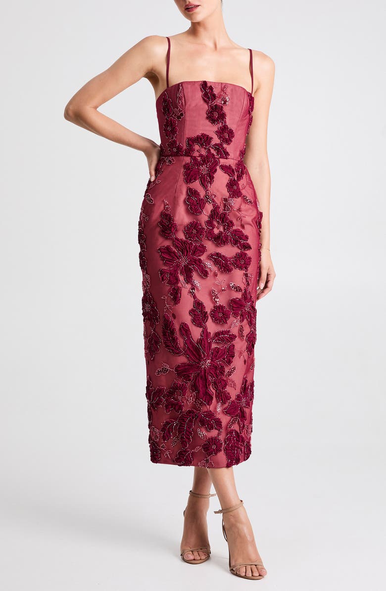 HELSI Gemma Beaded Floral Cocktail Dress, Main, color, Merlot