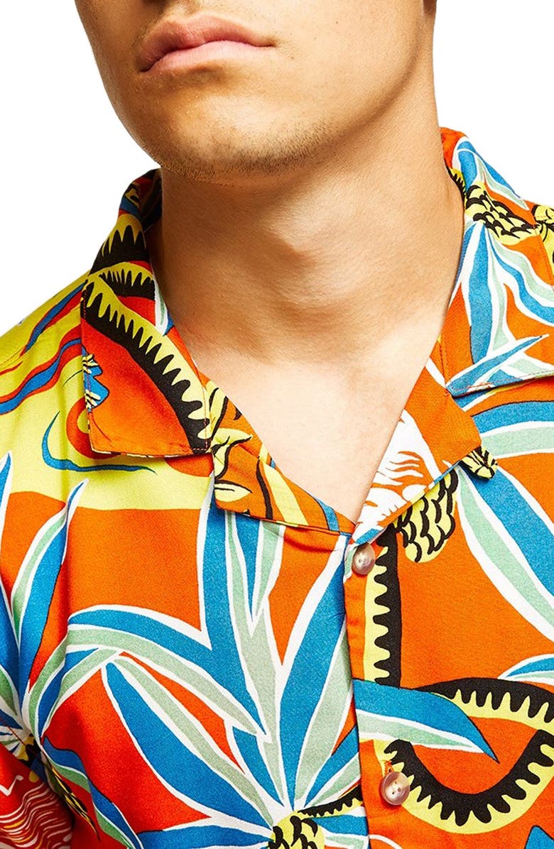Topman Hawaiian Classic Fit Shirt, Alternate, color, 