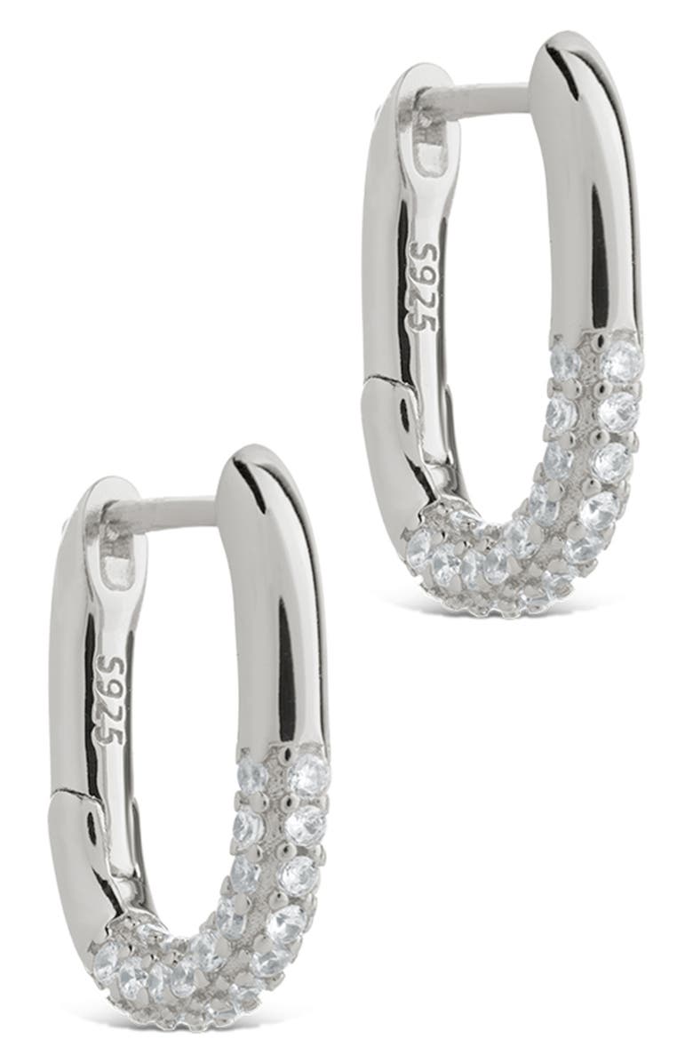 Sterling Forever Elke Shimmer Cubic Zirconia Huggie Hoop Earrings, Alternate, color, Silver