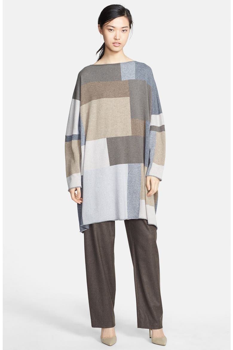 Geometric Intarsia Knit Cashmere Sweater, Main, color, BEIGE/ GREY MIX
