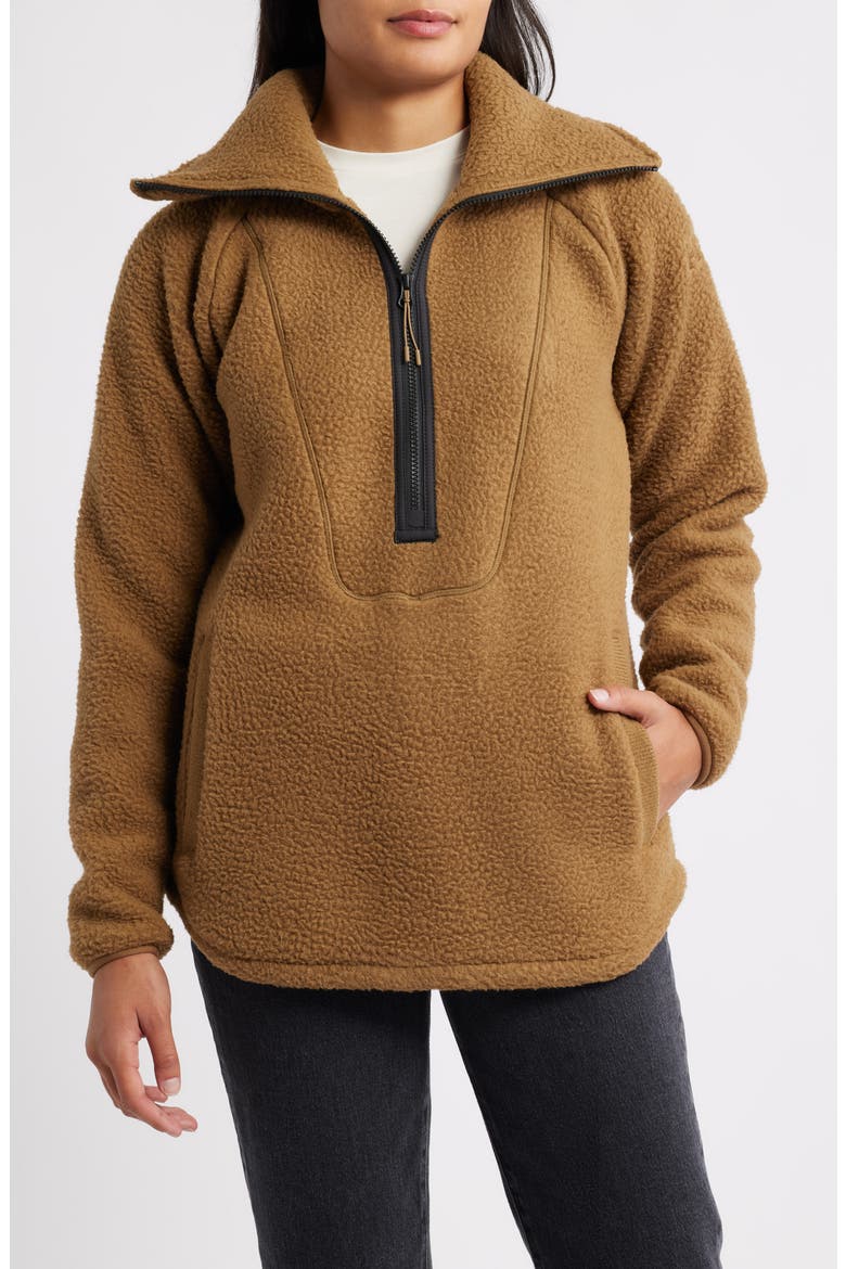 Bliss High Pile Fleece Half Zip Pullover, Main, color, SEPIA