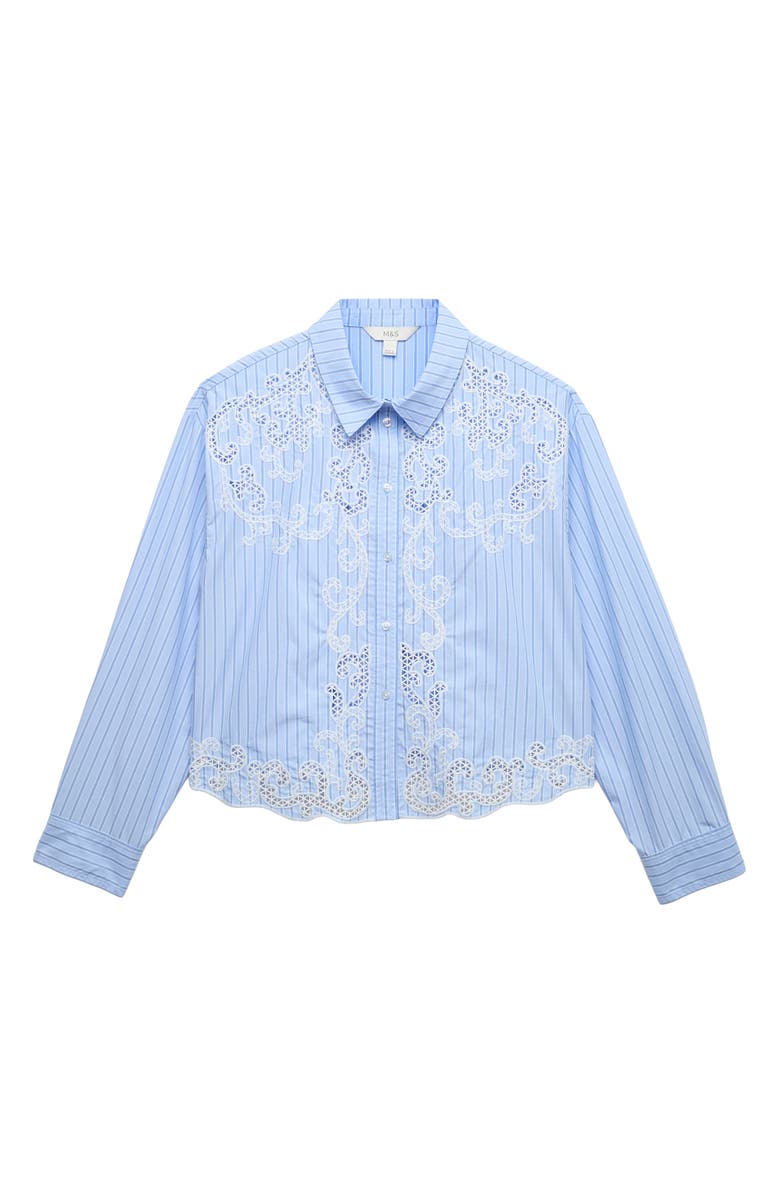M&S Stripe Embroidered Button-Up Shirt, Main, color, Blue/ Multi