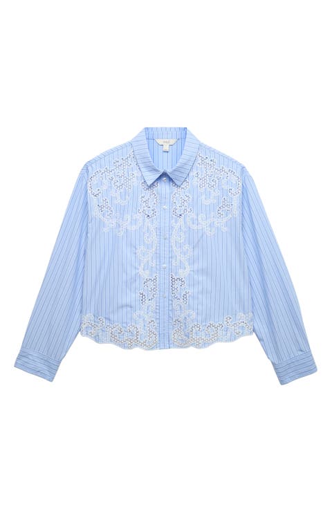 Stripe Embroidered Button-Up Shirt