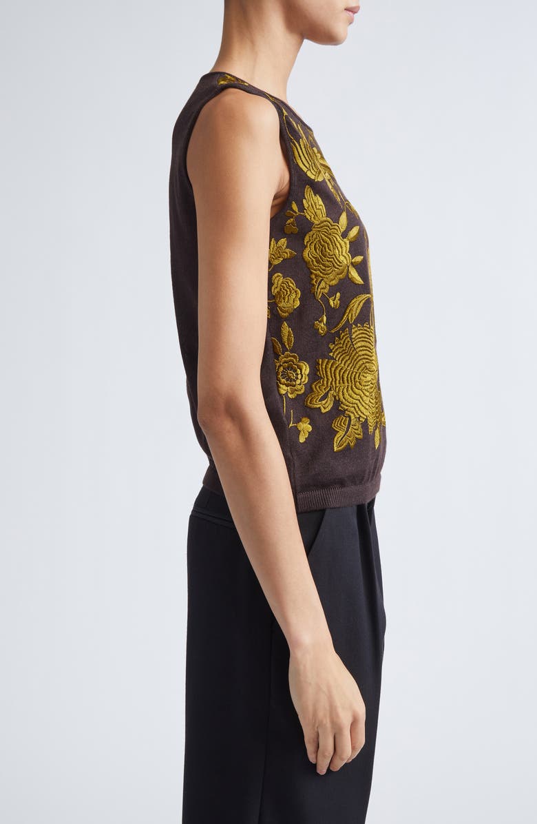 Giambattista Valli Metallic Floral Jacquard Cashmere & Silk Sweater, Alternate, color, Brown