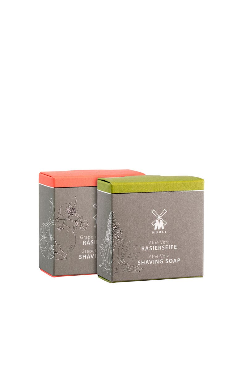 MÜHLE Shave Care Shaving Soap Duo of Aloe Vera and Grapefruit & Mint, Alternate, color, White