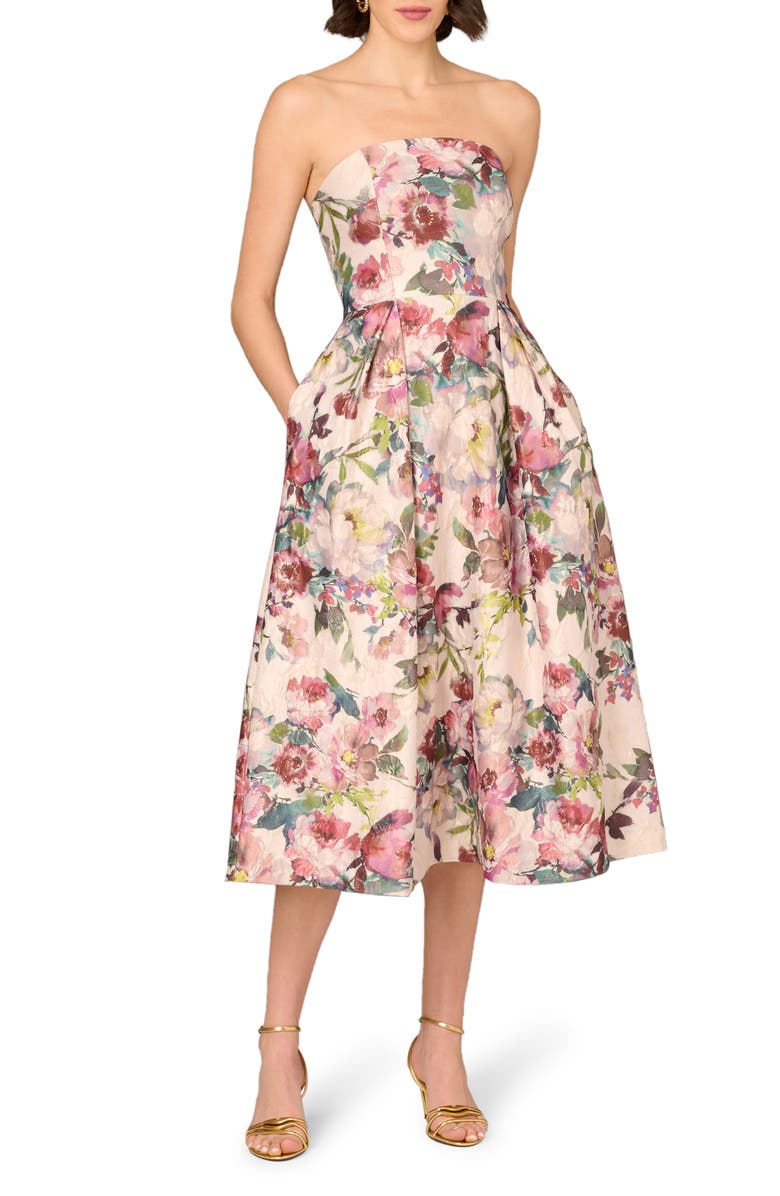 Aidan Mattox by Adrianna Papell Floral Strapless Jacquard Cocktail Dress, Main, color, 