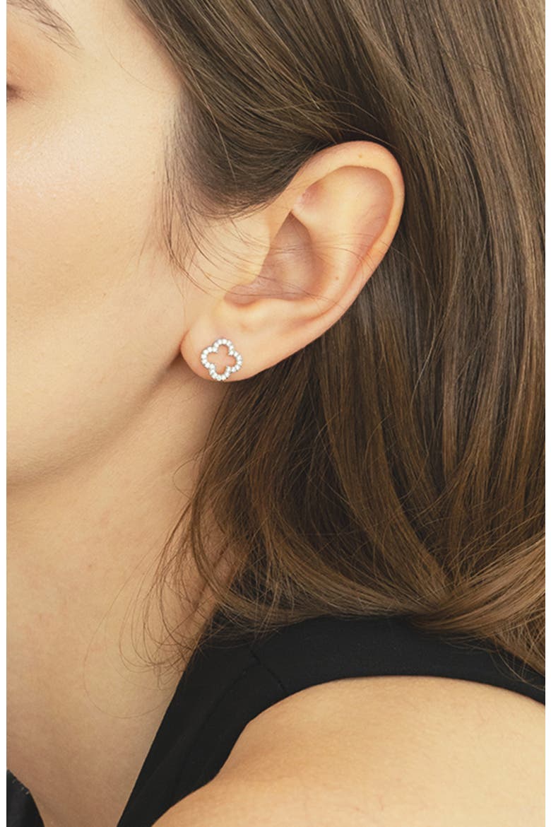 Sterling Silver 18k Gold Plated Aria Clover Stud Earrings Daily Luck, Alternate, color, Silver