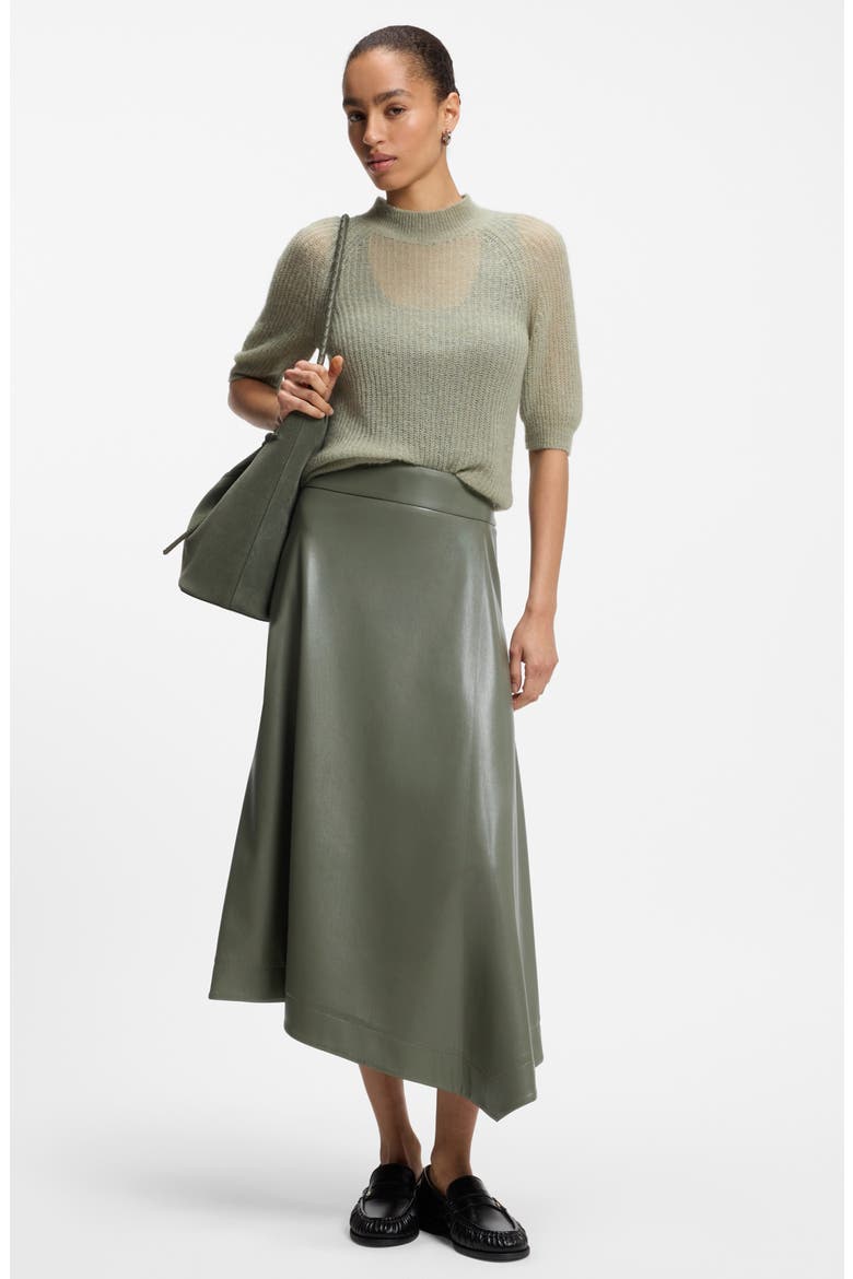 Ventara Faux Leather Midi Skirt, Alternate, color, TEA LEAF