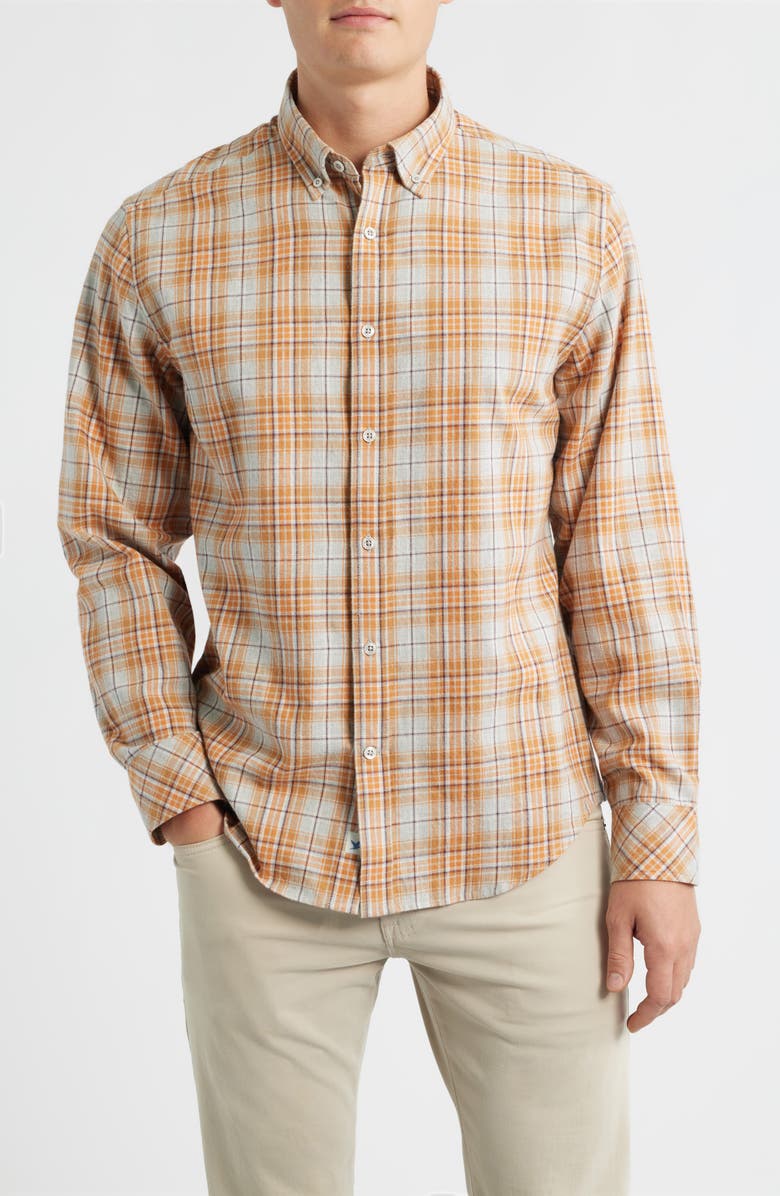 James Campbell Vulcan Trim Fit Plaid Cotton Button-Up Shirt, Main, color, Golden