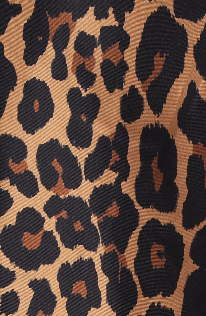 Balmain Leopard Print Silk Button-Up Pyjama Shirt, Alternate, color, Gba Beige/ Black