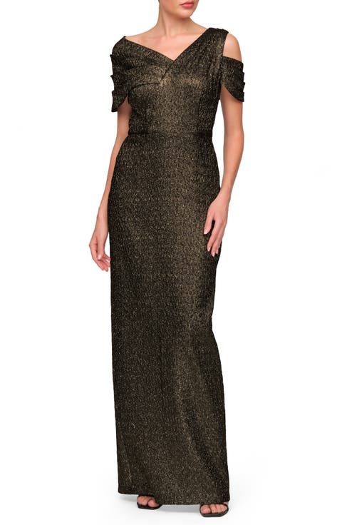 Peach Asymmetric Column Gown