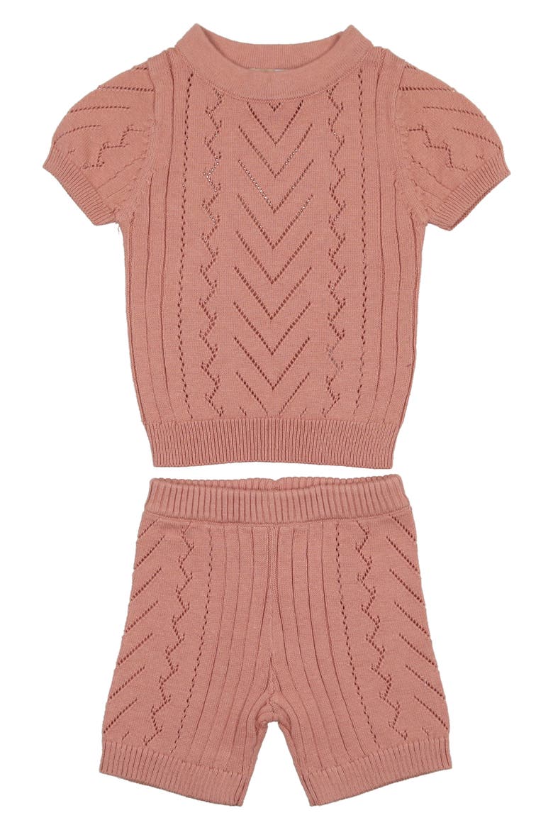 Short Sleeve Pointelle Sweater & Shorts Set, Main, color, SALMON