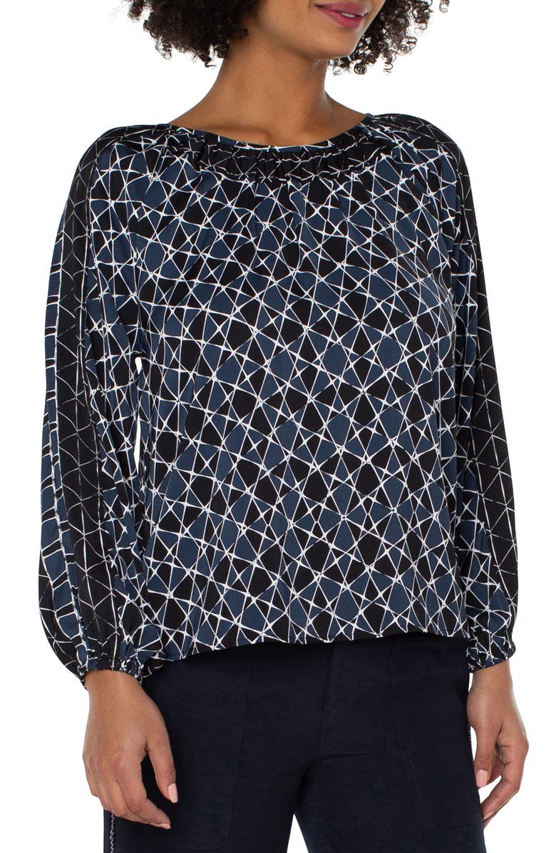 Liverpool Los Angeles Geometric Pattern Pleated Pullover Shirt, Alternate, color, 