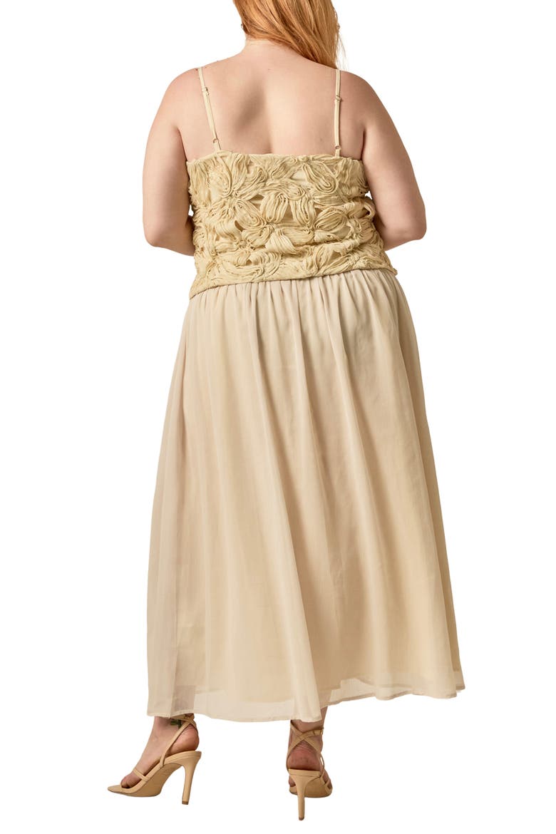 Mixed Media Appliqué Maxi Dress, Alternate, color, BEIGE