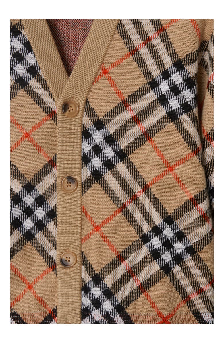 Burberry Check Wool Cardigan, Alternate, color, Sand