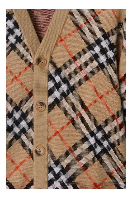 Burberry Childrens Check Wool Cardigan In Sand