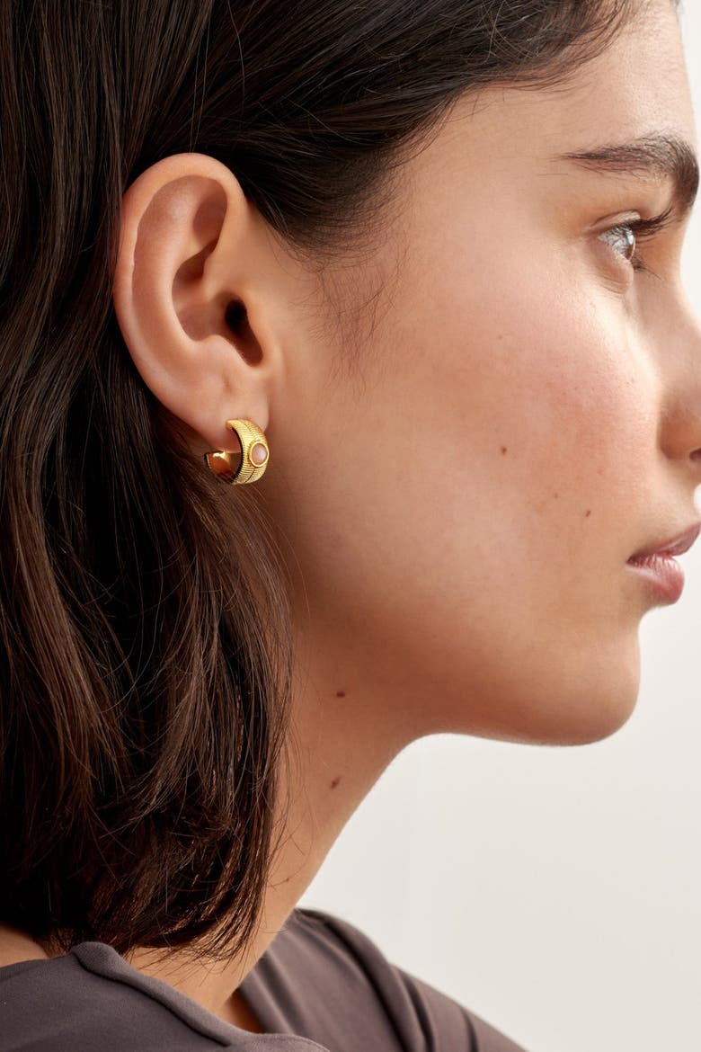 'July' Waterproof Gold Birthstone Hoop Earrings, Alternate, color, July