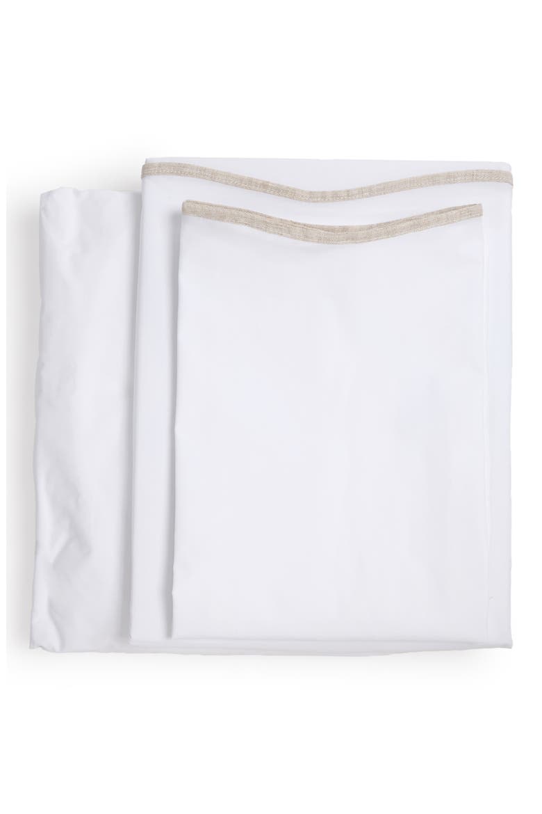 Skylar Cotton Percale Sheet Set, Main, color, WHITE/ FLAX