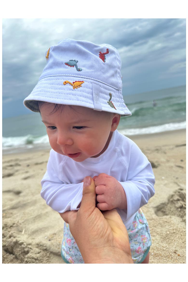 Dinosaur Embroidered Bucket Hat, Alternate, color, WHITE