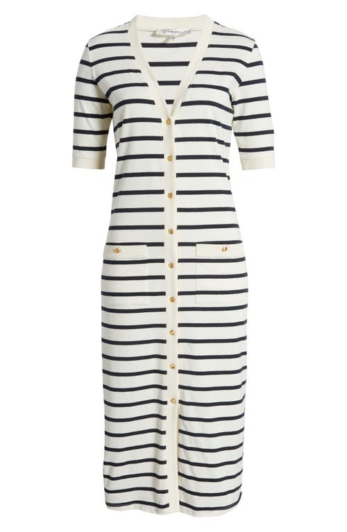 Frame Stripe Henley Midi Dress In Navy Multi