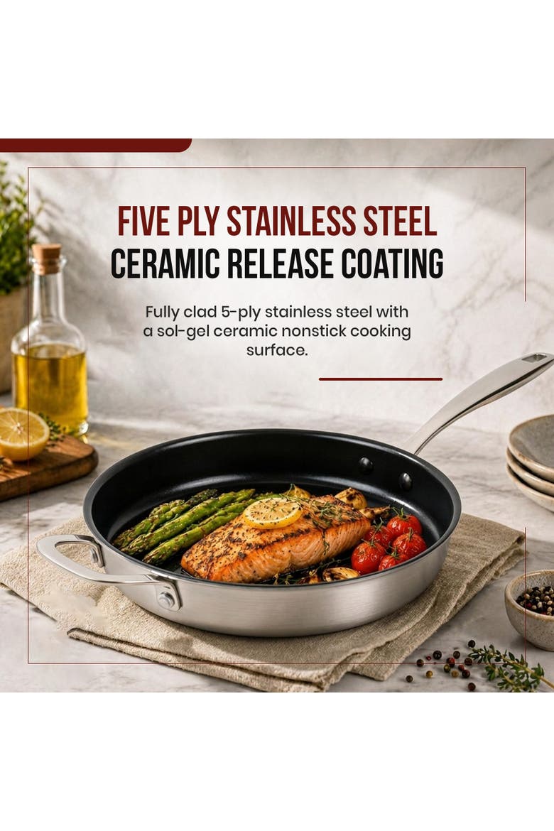 Maestro 11-Inch Nonstick Stainless Steel Frying Pan Skillet with Lid, Induction Ready, Oven Safe to 400°F, Alternate, color, 11 inch